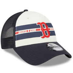 Boston Red Sox Team Stripe Trucker 9FORTY Snapback Hat White/Navy