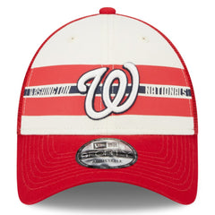 Washington Nationals Team Stripe Trucker 9FORTY Snapback Hat White/Red