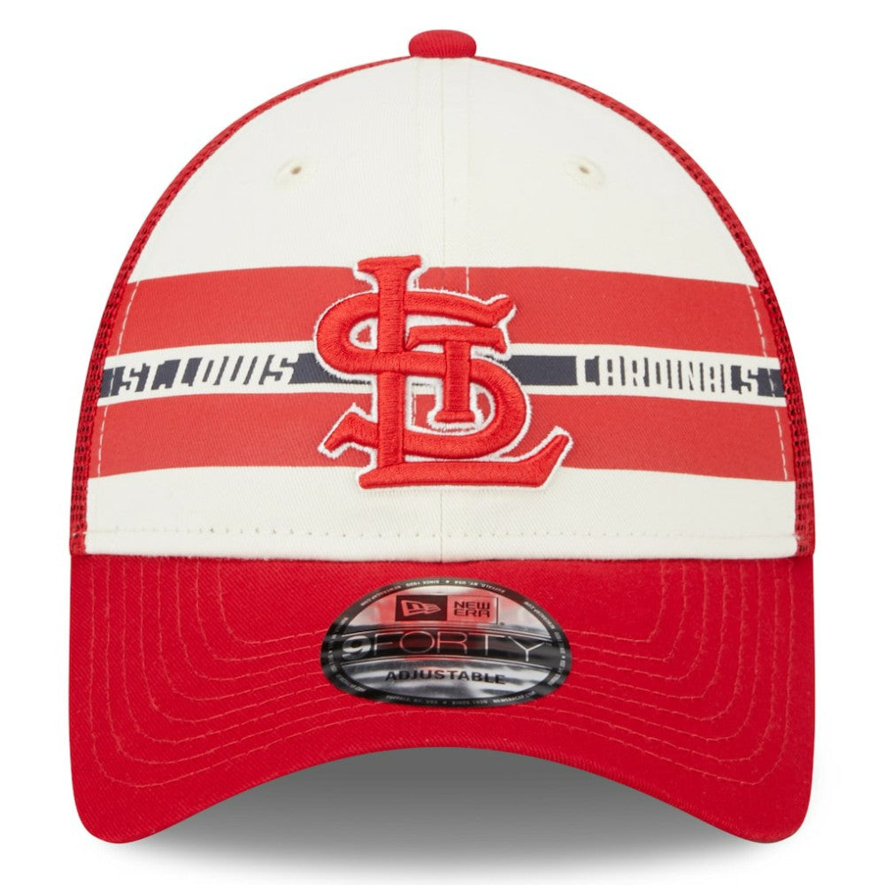 St. Louis Cardinals Team Stripe Trucker 9FORTY Snapback Hat White/Red