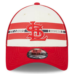 St. Louis Cardinals Team Stripe Trucker 9FORTY Snapback Hat White/Red