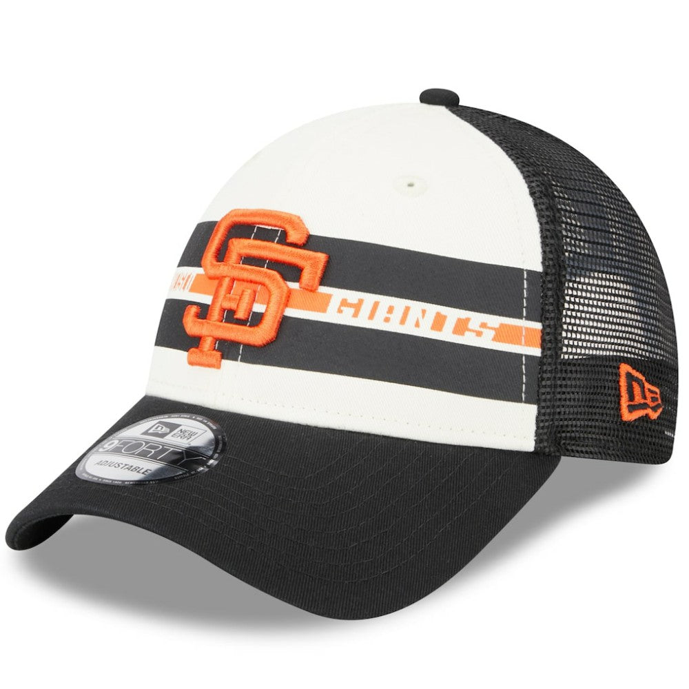 San Francisco Giants Team Stripe Trucker 9FORTY Snapback Hat White/Black