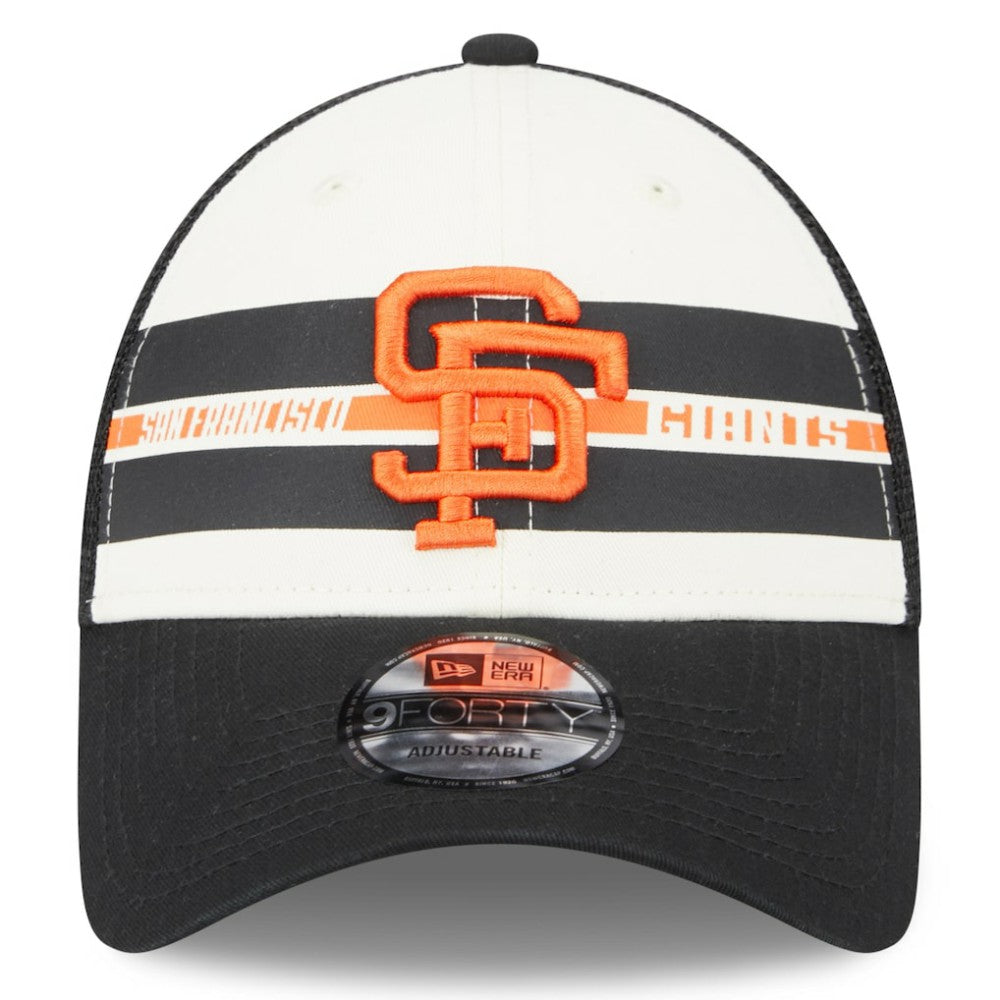 San Francisco Giants Team Stripe Trucker 9FORTY Snapback Hat White/Black