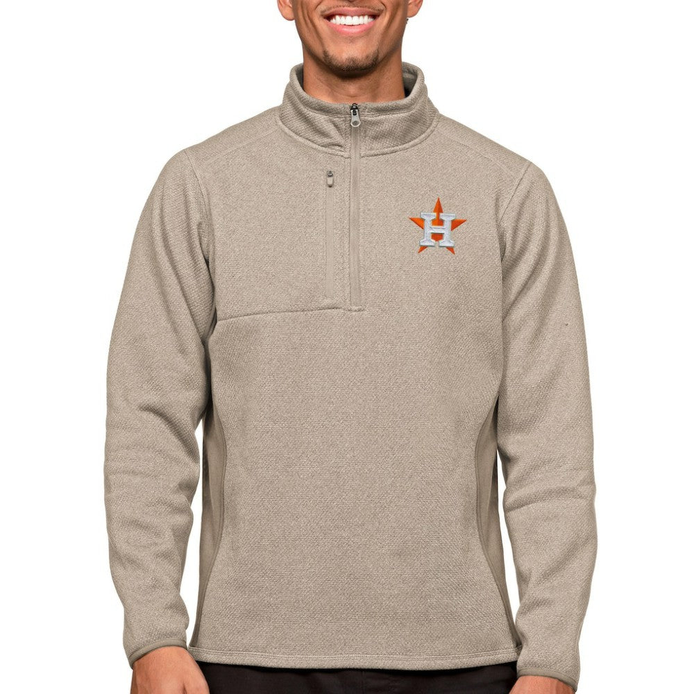 Houston Astros Antigua Course Quarter-Zip Pullover Top Oatmeal