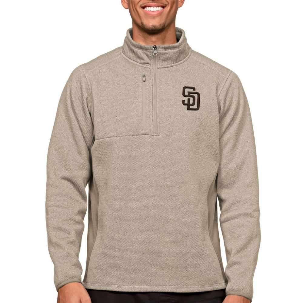 San Diego Padres Antigua Course Quarter-Zip Pullover Top Oatmeal