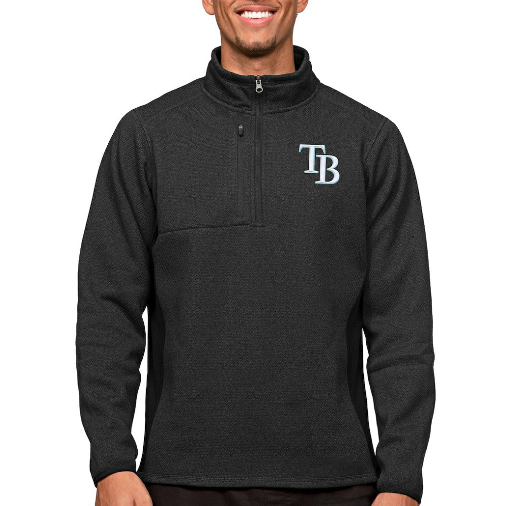 Tampa Bay Rays Antigua Course Quarter-Zip Pullover Top Heathered Black