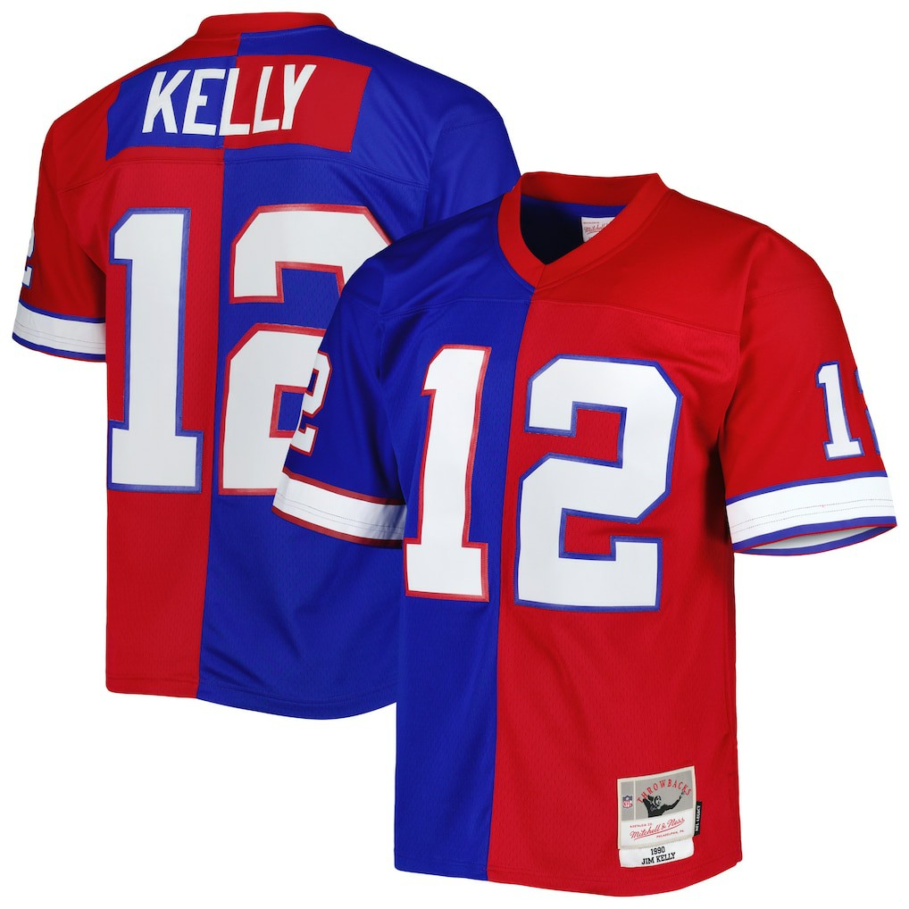 Jim Kelly Buffalo Bills 1990 Split Legacy Replica Jersey - Royal/Red cheap
