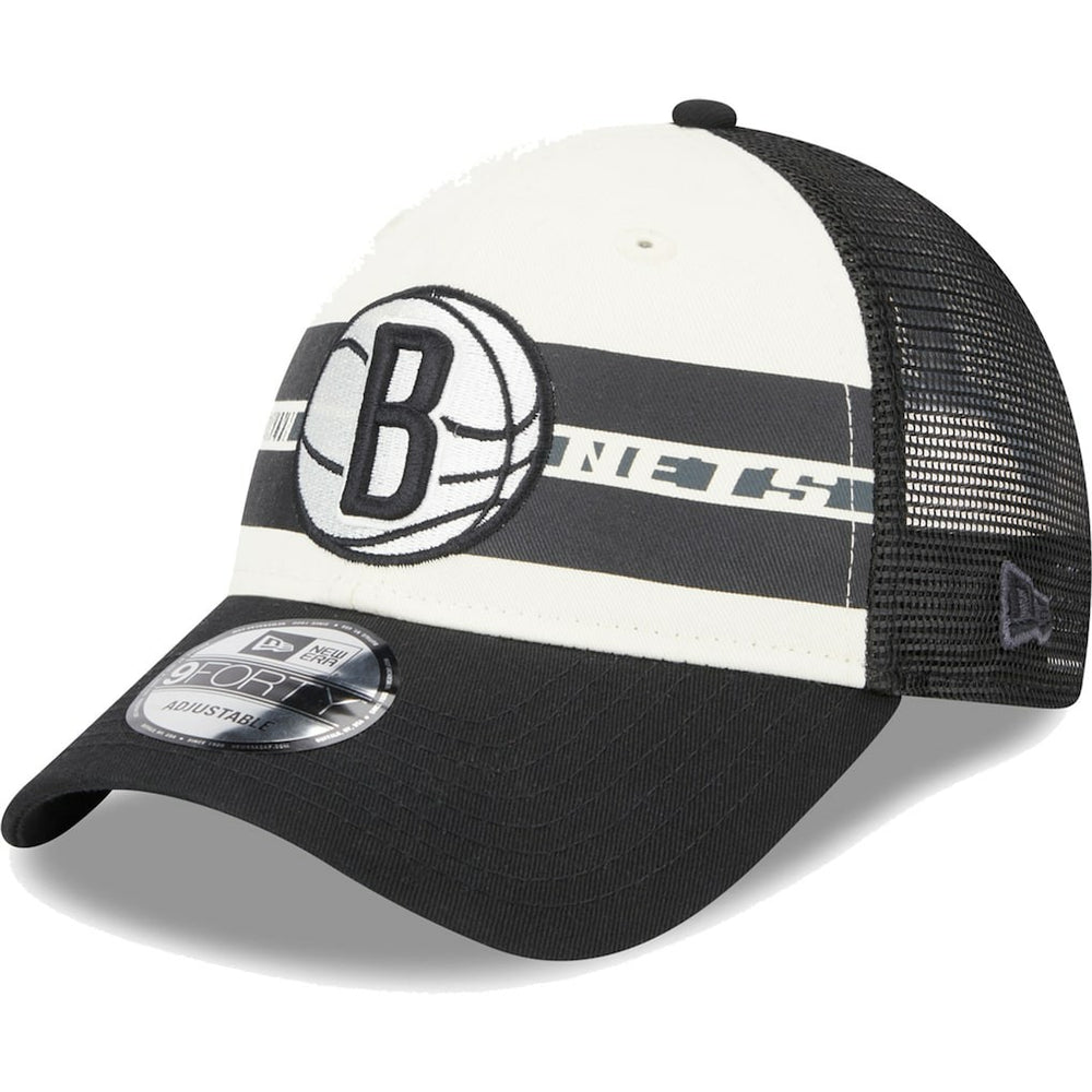 Brooklyn Nets Stripes 9FORTY Trucker Snapback Hat - Black shop