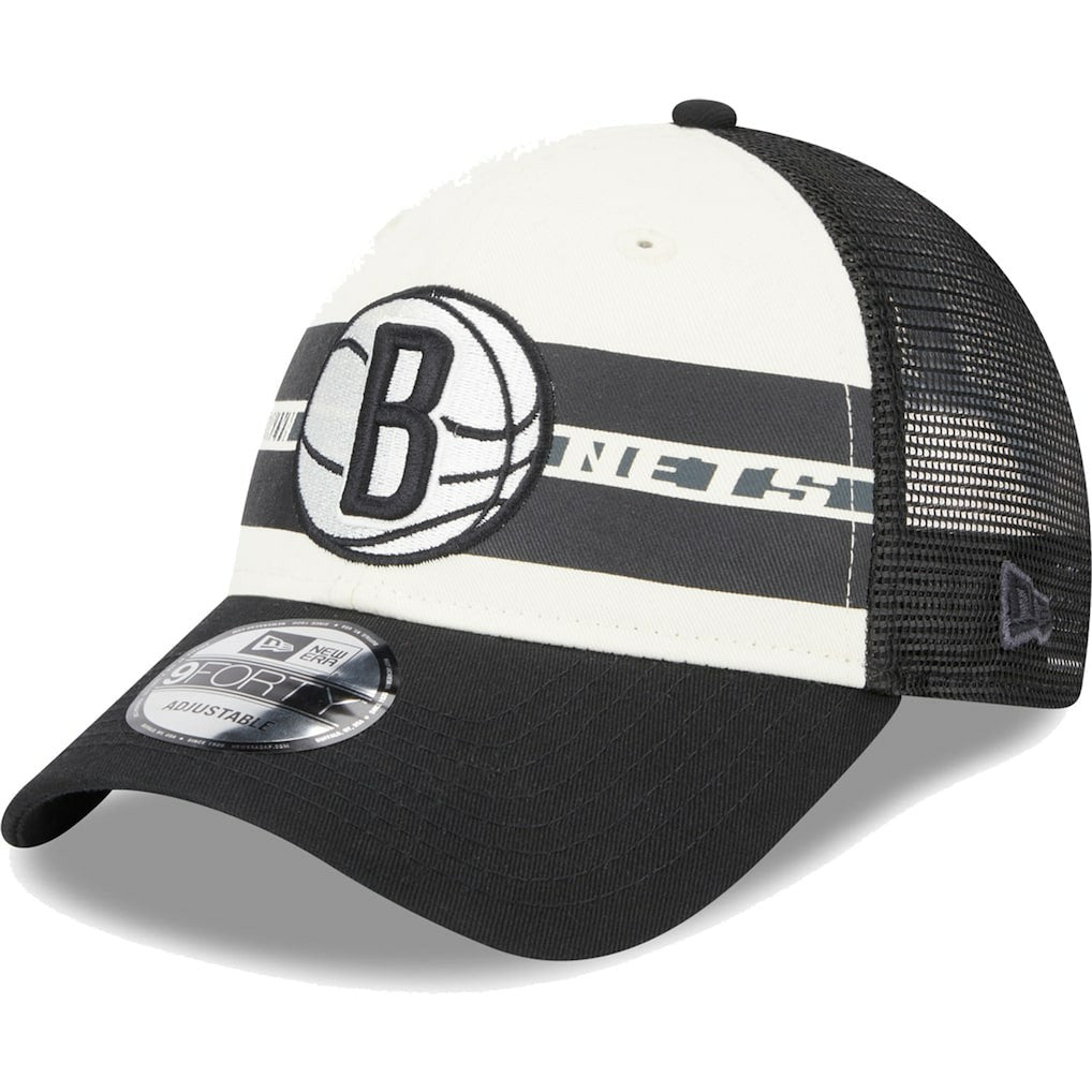 Brooklyn Nets Stripes 9FORTY Trucker Snapback Hat - Black shop