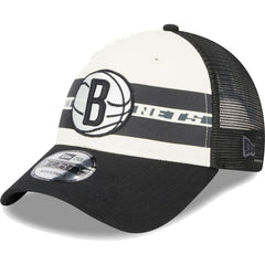 Brooklyn Nets Stripes 9FORTY Trucker Snapback Hat - Black shop