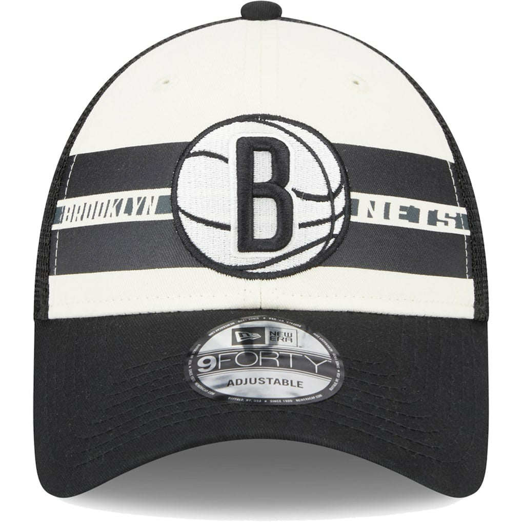 Brooklyn Nets Stripes 9FORTY Trucker Snapback Hat - Black shop