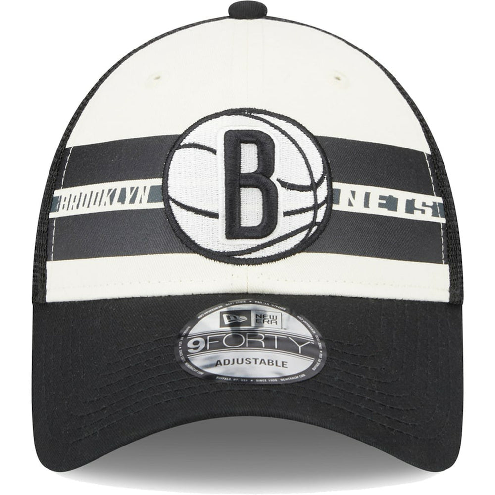 Brooklyn Nets Stripes 9FORTY Trucker Snapback Hat - Black shop