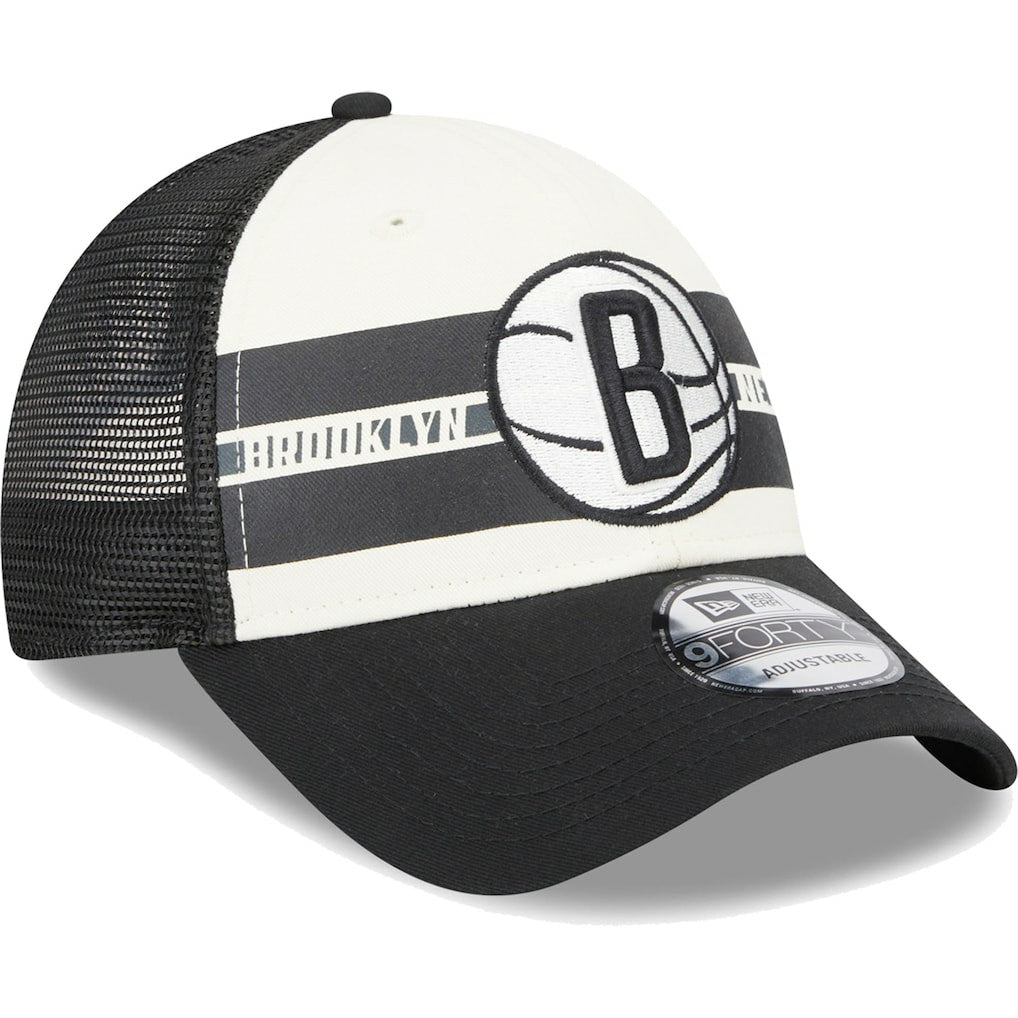 Brooklyn Nets Stripes 9FORTY Trucker Snapback Hat - Black shop