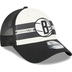 Brooklyn Nets Stripes 9FORTY Trucker Snapback Hat - Black shop