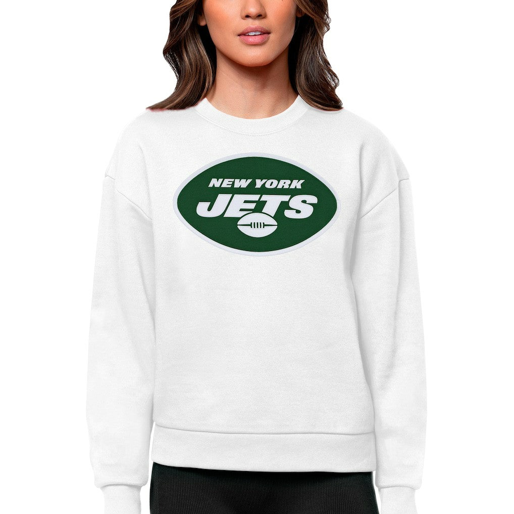 New York Jets Antigua Women's Victory Logo Pullover Sweatshirt - White on sale