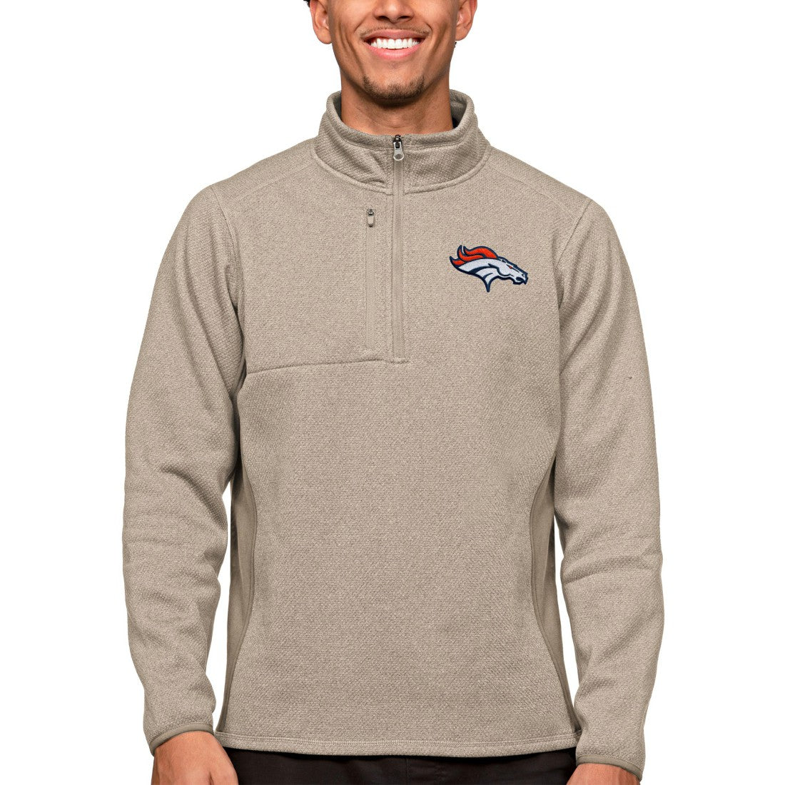 Denver Broncos Antigua Course Quarter-Zip Pullover Top - Oatmeal discount