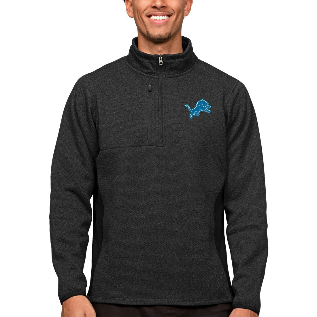 Detroit Lions Antigua Course Quarter-Zip Pullover Top - Heathered Black cheap