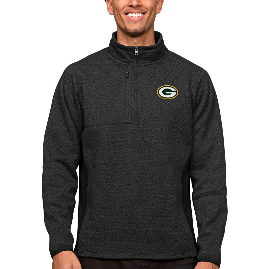 Green Bay Packers Antigua Course Quarter-Zip Pullover Top - Heathered Black outlet