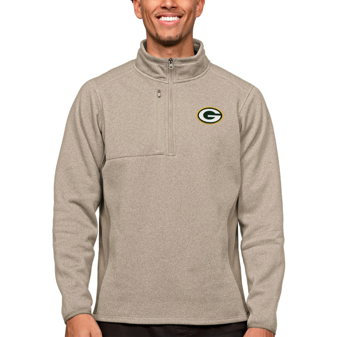 Green Bay Packers Antigua Course Quarter-Zip Pullover Top - Oatmeal discount