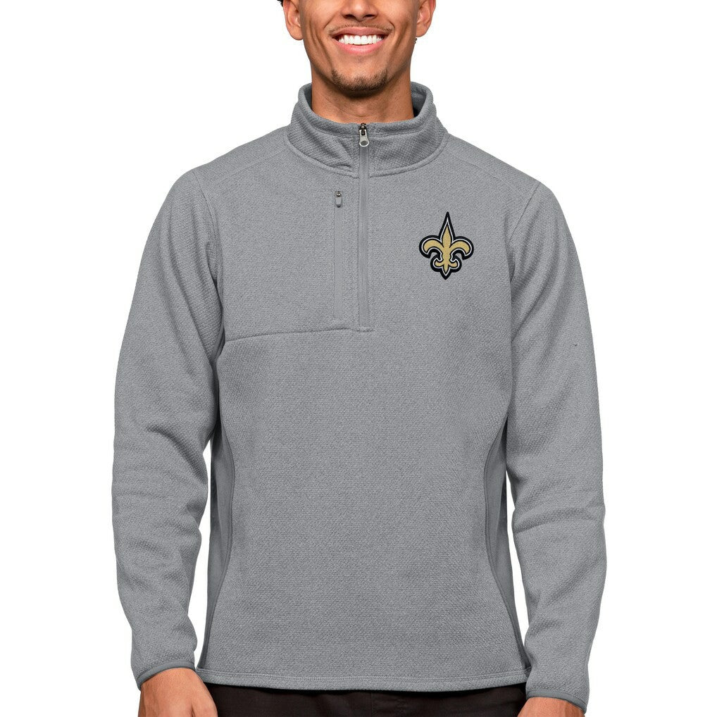 New Orleans Saints Antigua Course Quarter-Zip Pullover Top - Heathered Gray sale