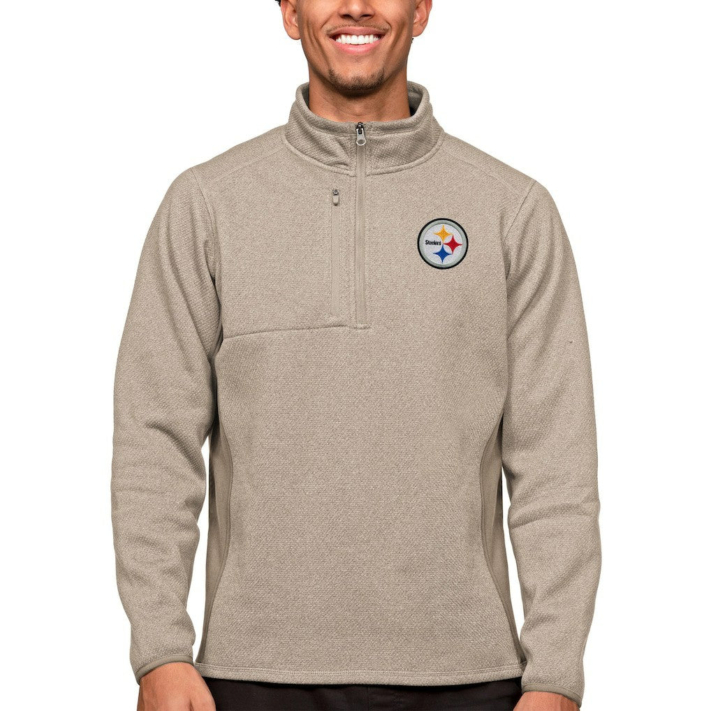 Pittsburgh Steelers Antigua Course Quarter-Zip Pullover Top - Oatmeal on sale