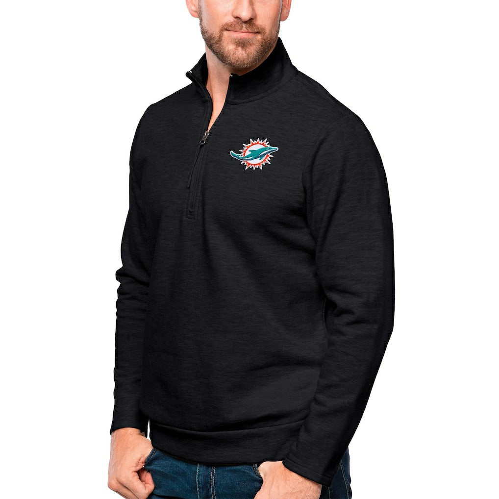 Miami Dolphins Antigua Gambit Quarter-Zip Pullover Top - Heathered Black sale