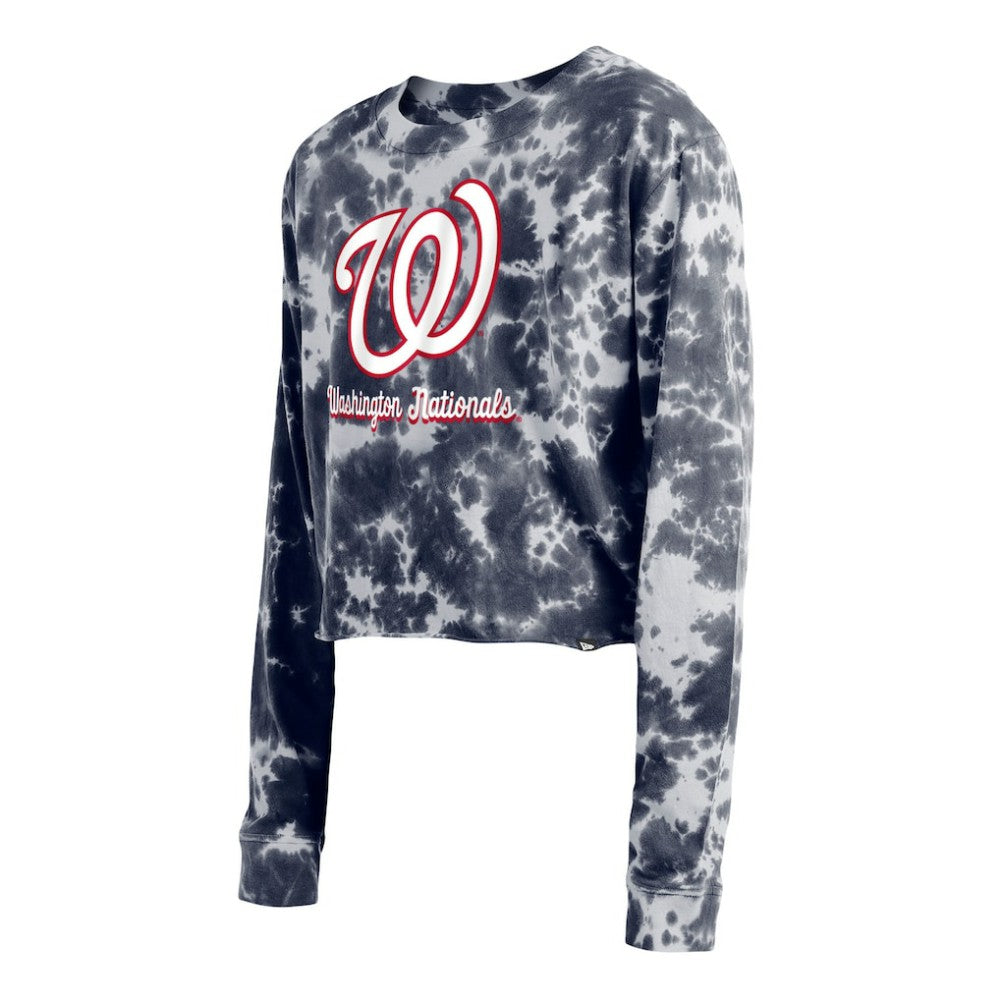 Washington Nationals Women's Tie-Dye Cropped Long Sleeve T-Shirt Navy