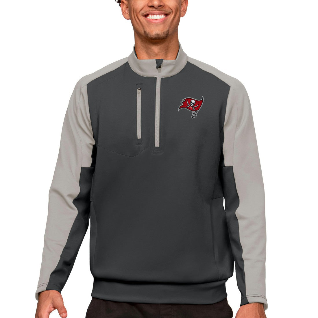 Tampa Bay Buccaneers Antigua Team Quarter-Zip Pullover Top - Charcoal discount