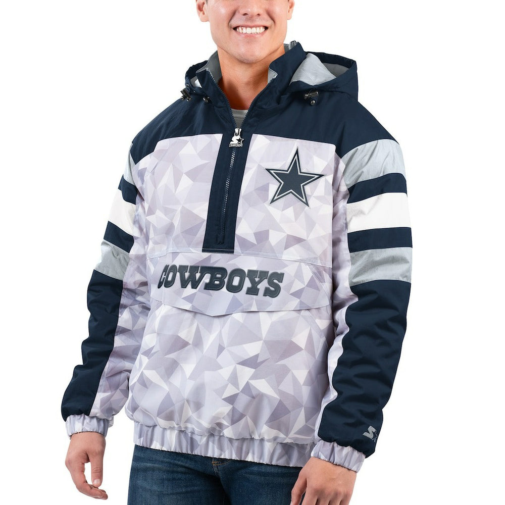 Dallas Cowboys Starter Thursday Night Gridiron Raglan Half-Zip Hooded Jacket - White/Navy for sale
