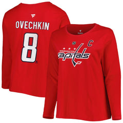 Washington Capitals Profile Women's Plus Size Distressed Printed Name & Number Long Sleeve T-Shirt - Red T-shirts