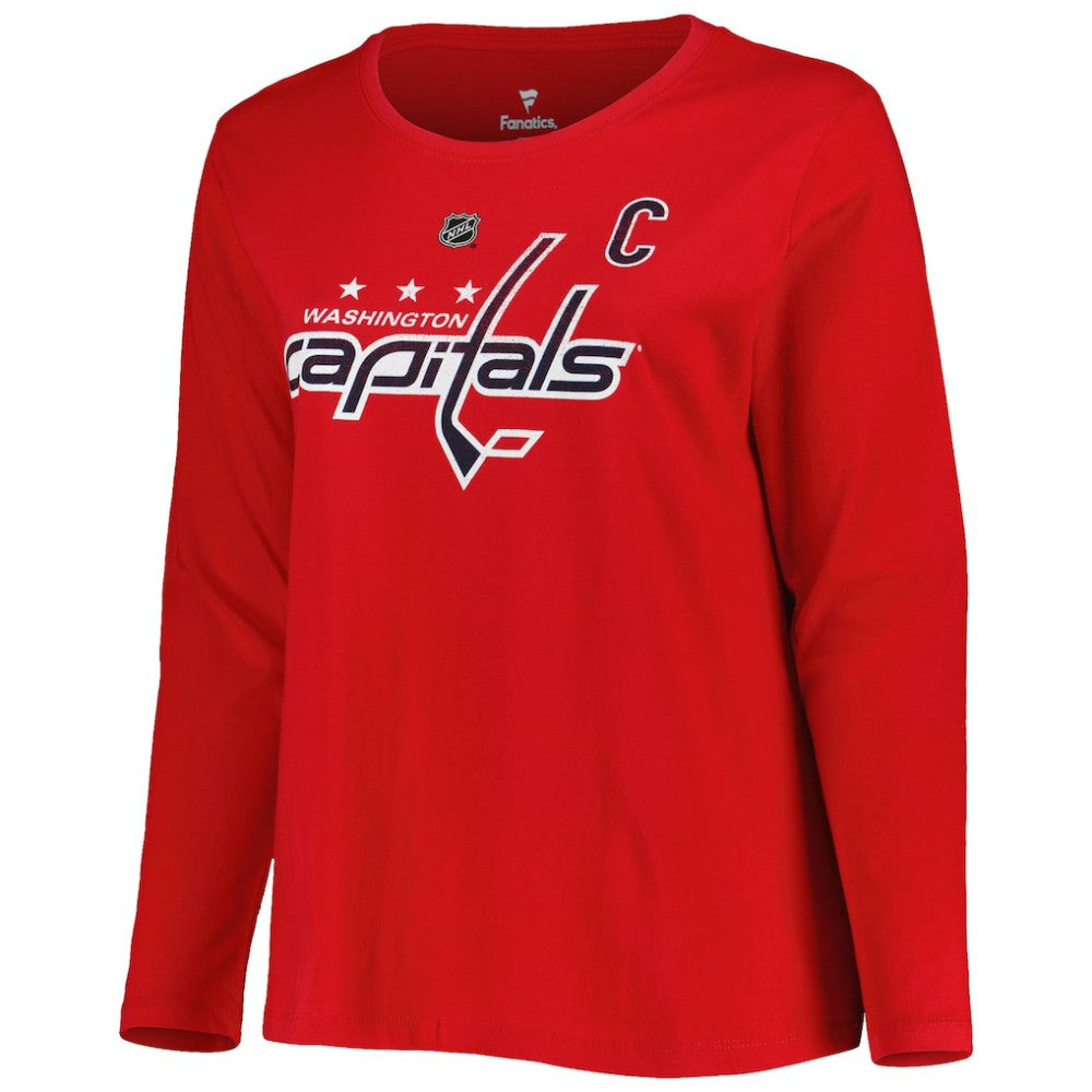 Washington Capitals Profile Women's Plus Size Distressed Printed Name & Number Long Sleeve T-Shirt - Red T-shirts