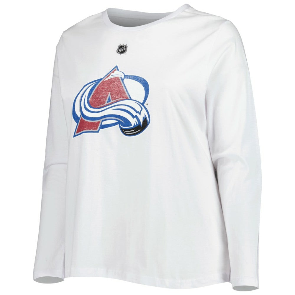 Colorado Avalanche Profile Women's Plus Size Distressed Printed Name & Number Long Sleeve T-Shirt - White T-shirts