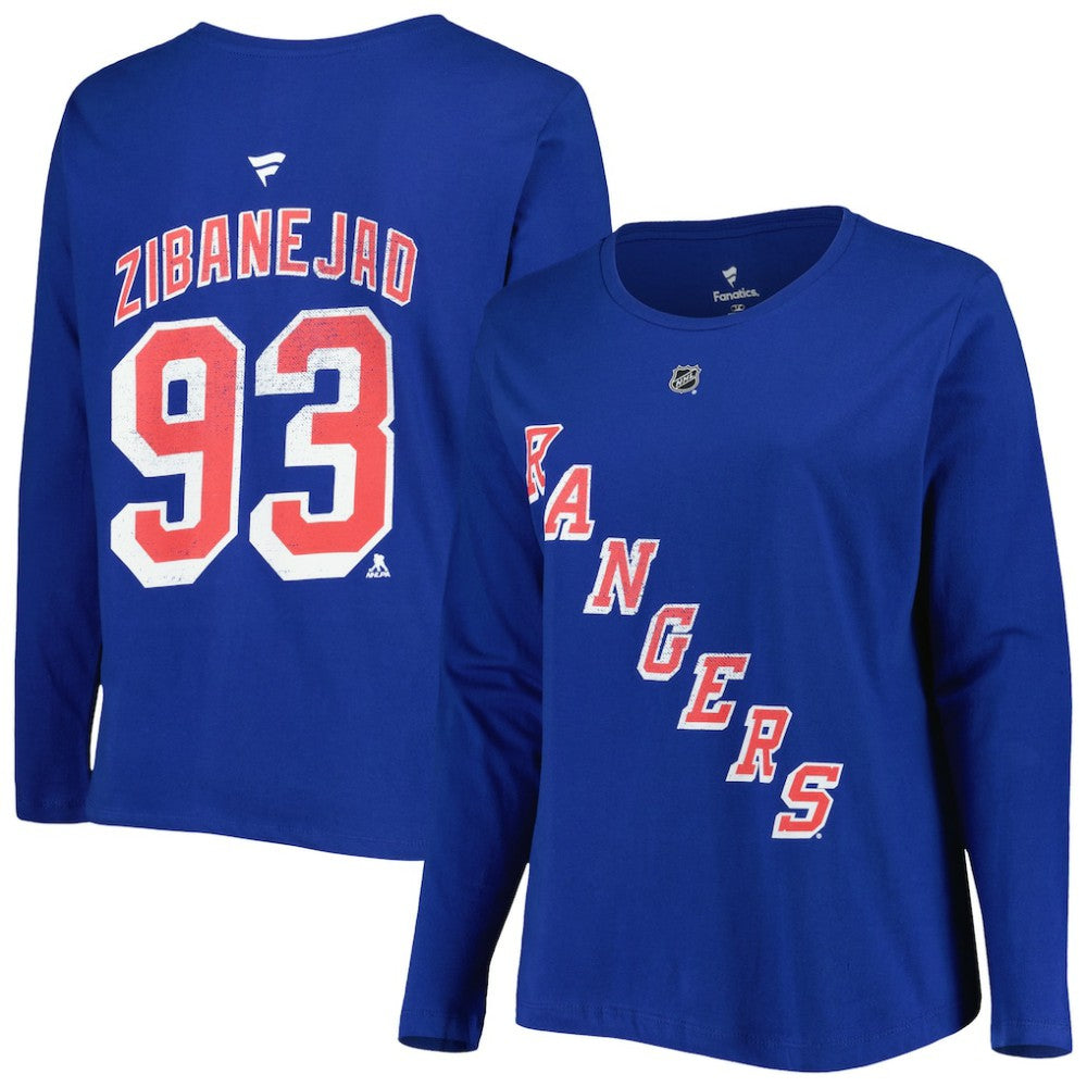 New York Rangers Profile Women's Plus Size Distressed Printed Name & Number Long Sleeve T-Shirt - Blue T-shirts