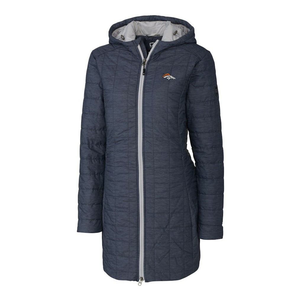 Denver Broncos Cutter & Buck Women's Rainier Primaloft Eco Hooded Long Lightweight Coat - Heather Navy online