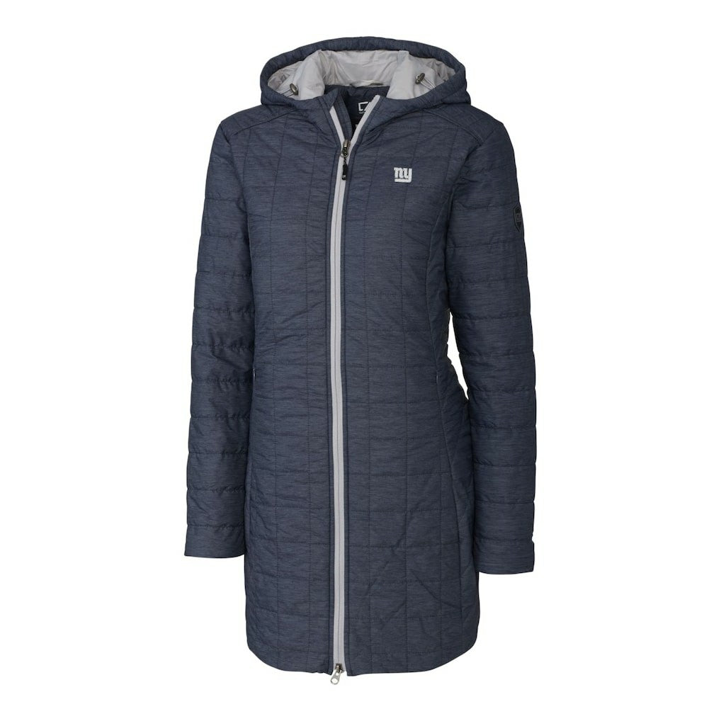 New York Giants Cutter & Buck Women's Rainier Primaloft Eco Hooded Long Lightweight Coat - Heather Navy sale