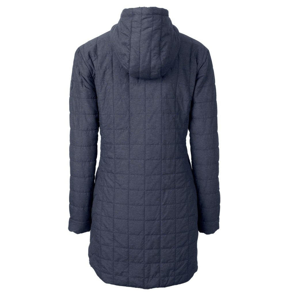 New York Giants Cutter & Buck Women's Rainier Primaloft Eco Hooded Long Lightweight Coat - Heather Navy sale