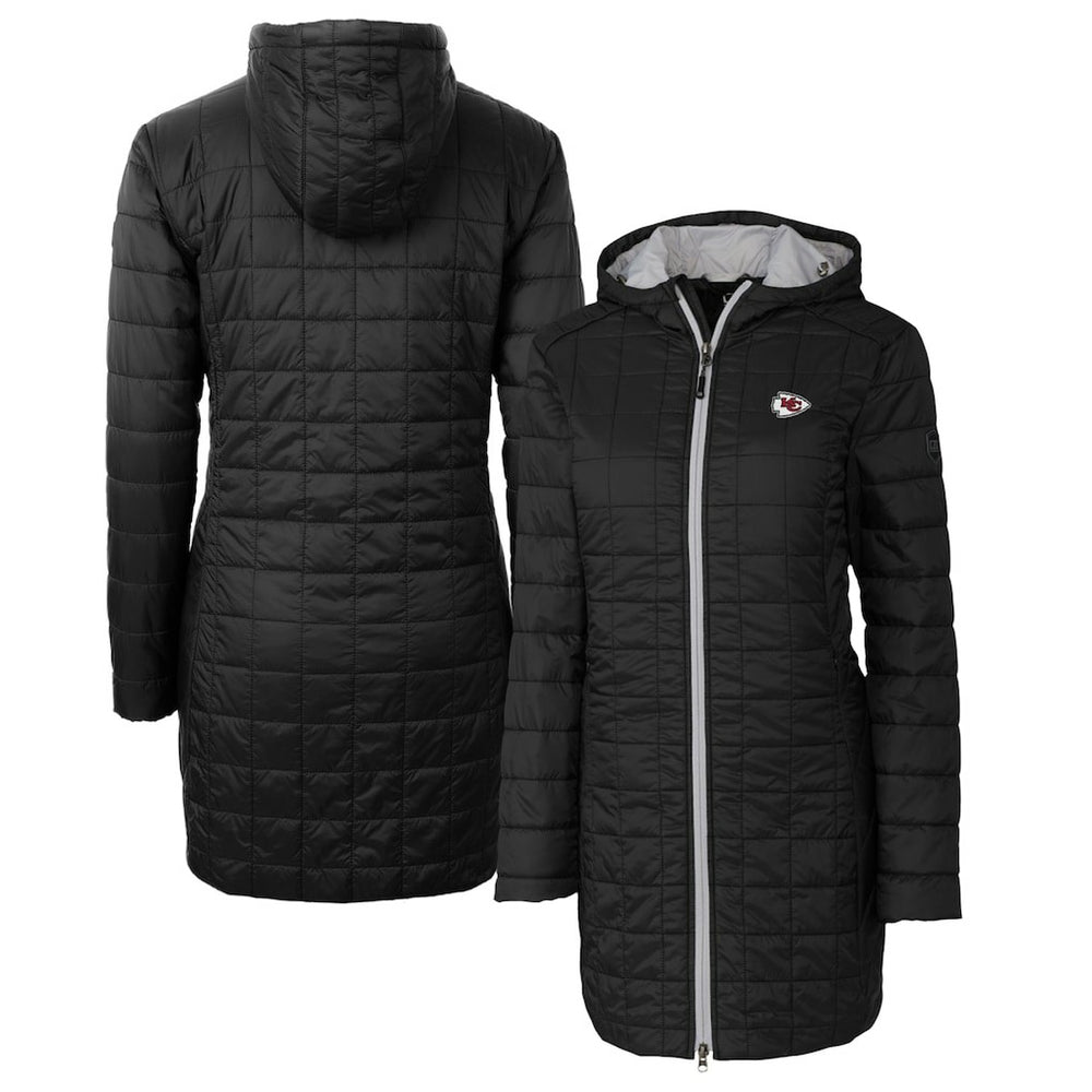 Kansas City Chiefs Cutter & Buck Women's Rainier Primaloft Eco Hooded Long Lightweight Coat - Black for sale