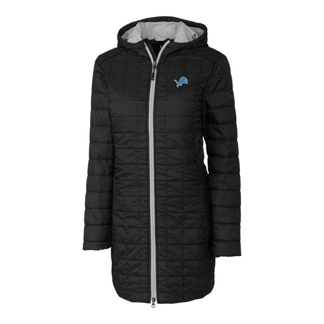 Detroit Lions Cutter & Buck Women's Rainier Primaloft Eco Hooded Long Lightweight Coat - Black discount