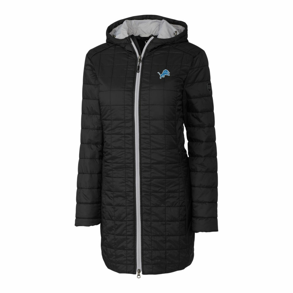 Detroit Lions Cutter & Buck Women's Rainier Primaloft Eco Hooded Long Lightweight Coat - Black discount