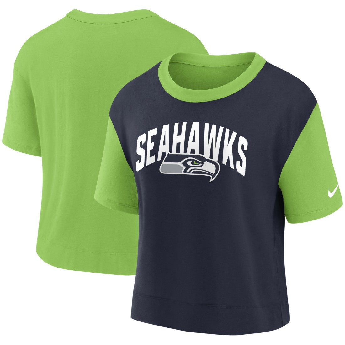 Seattle Seahawks Women's High Hip Fashion T-Shirt - Neon Green/College Navy online