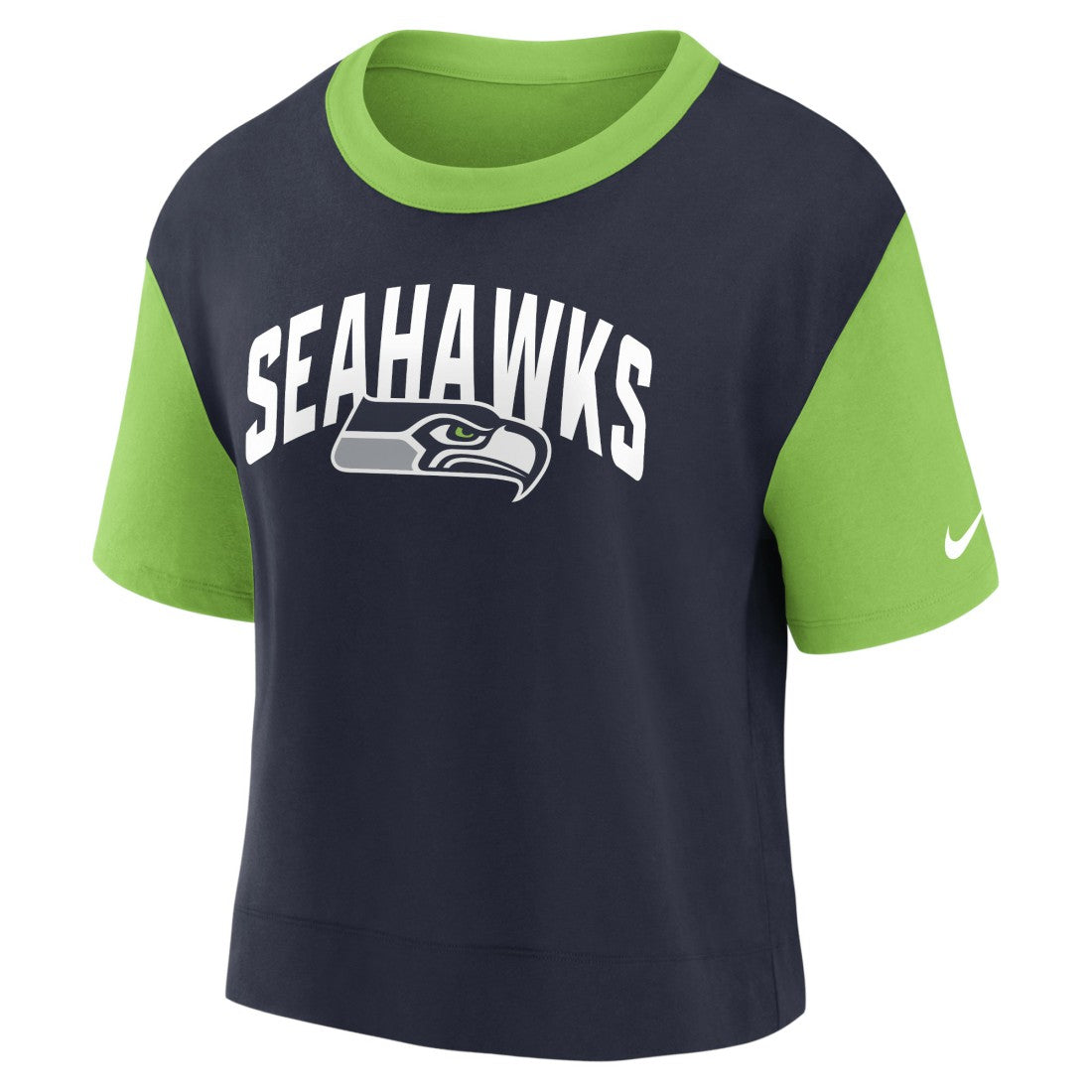 Seattle Seahawks Women's High Hip Fashion T-Shirt - Neon Green/College Navy online