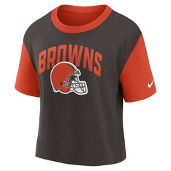 Cleveland Browns Women's High Hip Fashion T-Shirt - Orange/Brown discount