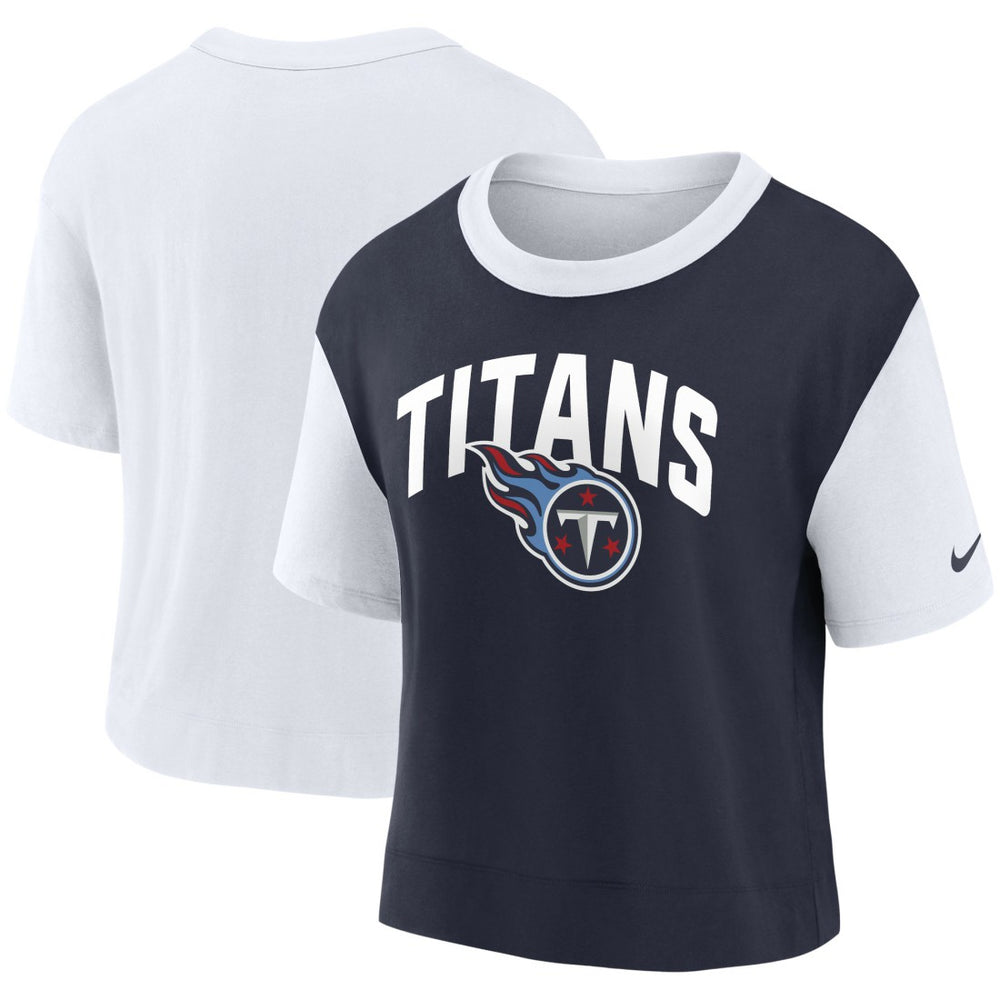 Tennessee Titans Women's High Hip Fashion T-Shirt - White/Navy sale