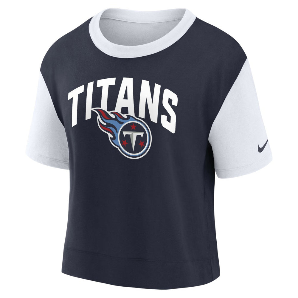 Tennessee Titans Women's High Hip Fashion T-Shirt - White/Navy sale