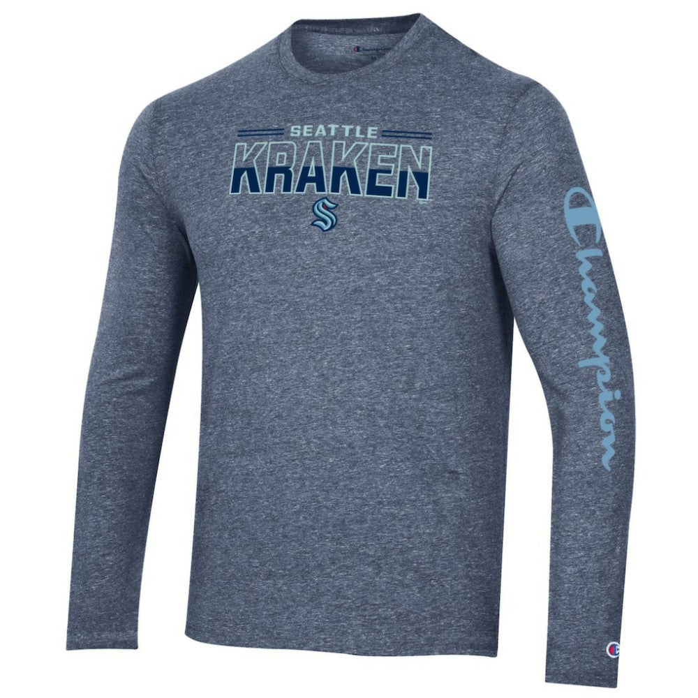 Seattle Kraken Champion Tri-Blend Long Sleeve T-Shirt - Heather Navy T-shirts