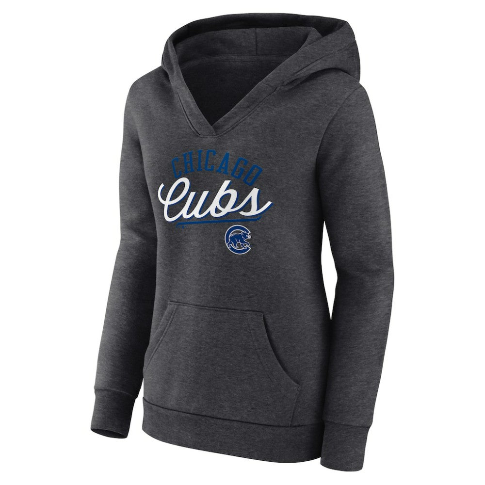 Chicago Cubs Women's Simplicity Crossover V-Neck Pullover Hoodie Heather Charcoal