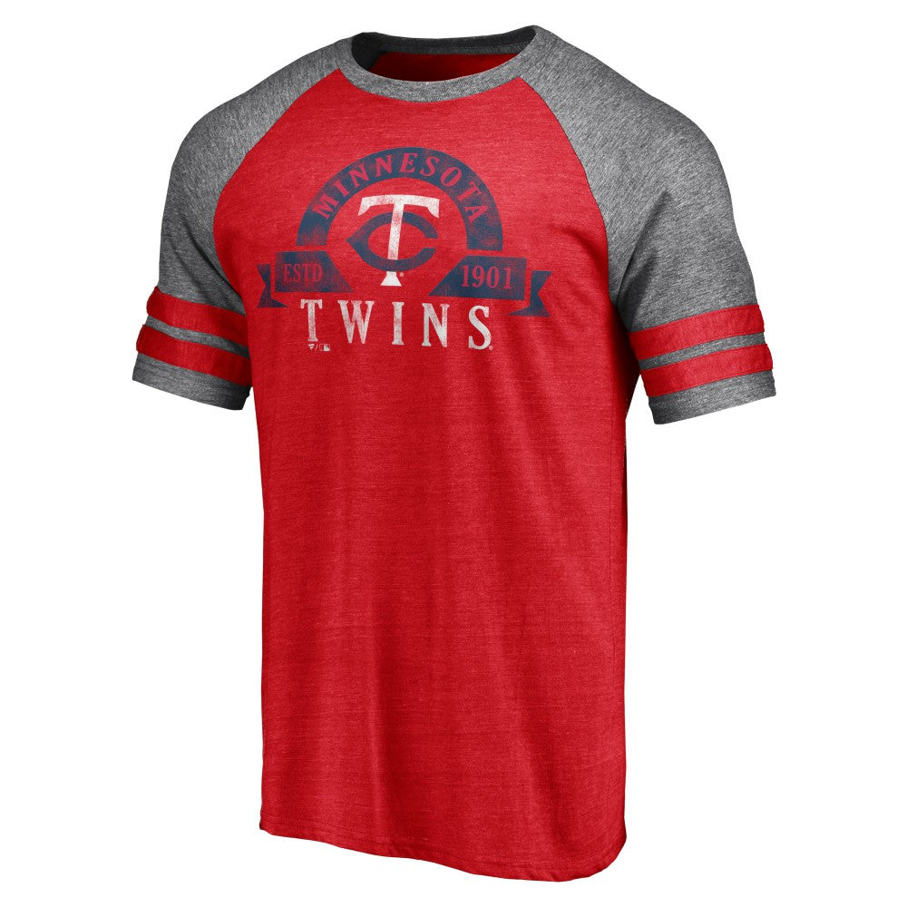 Minnesota Twins Utility Two-Stripe Raglan Tri-Blend T-Shirt Heather Red