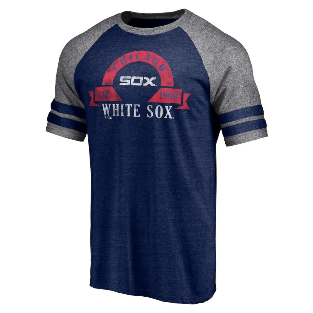 Chicago White Sox Utility Two-Stripe Raglan Tri-Blend T-Shirt Heather Navy
