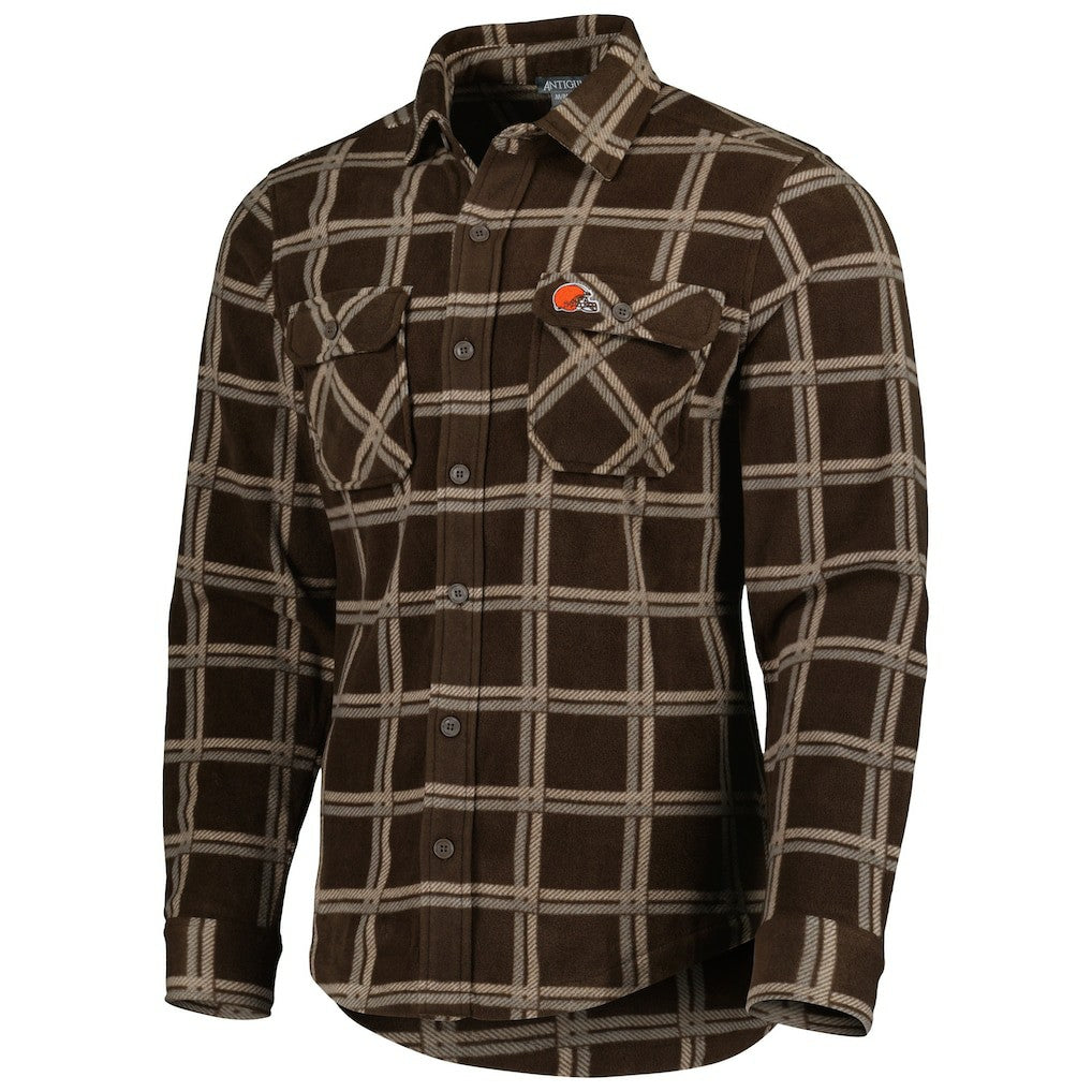 Cleveland Browns Antigua Industry Flannel Button-Up Shirt Jacket - Brown for sale