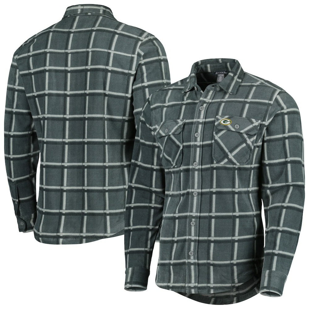 Green Bay Packers Antigua Industry Flannel Button-Up Shirt Jacket - Gray sale