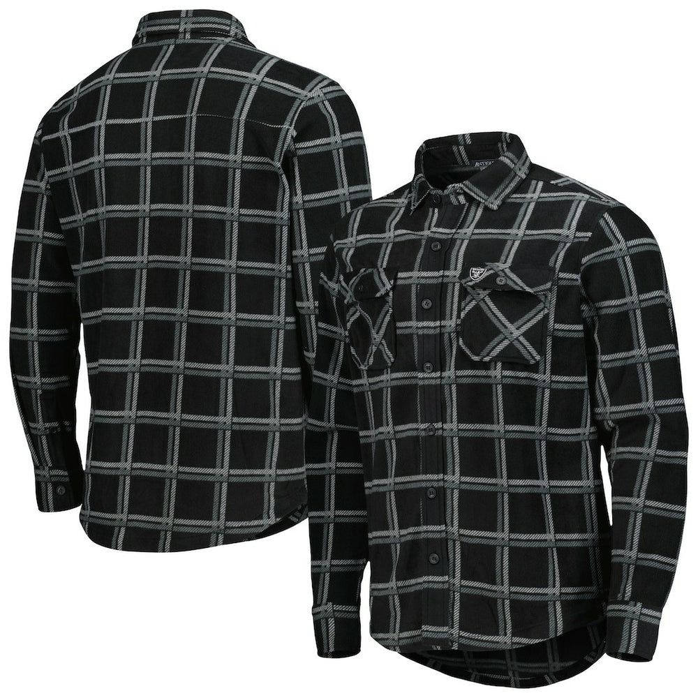 Las Vegas Raiders Antigua Industry Flannel Button-Up Shirt Jacket - Black on sale